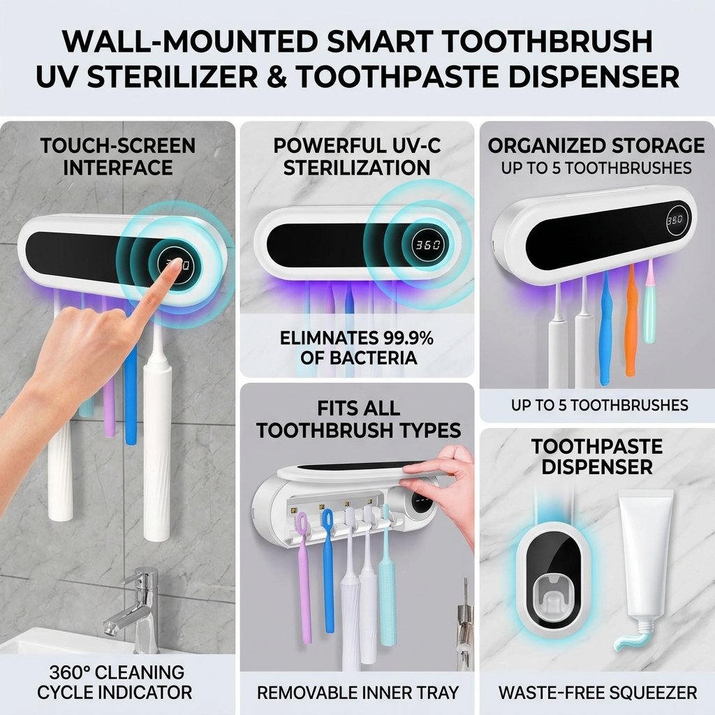 Wall Mounted Toothbrush Holder Smart Toothbrush UV Sterilizer Holder Toothpaste Dispenser Squeezer For Bathroom Accessories